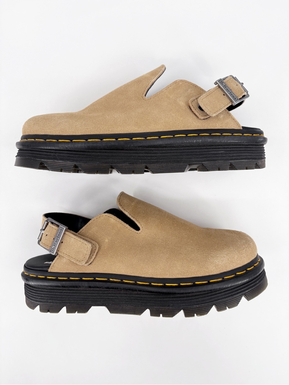 DR. MARTENS Zebzag Tan Suede Platform Mules Clogs 10 - Picture 8 of 16